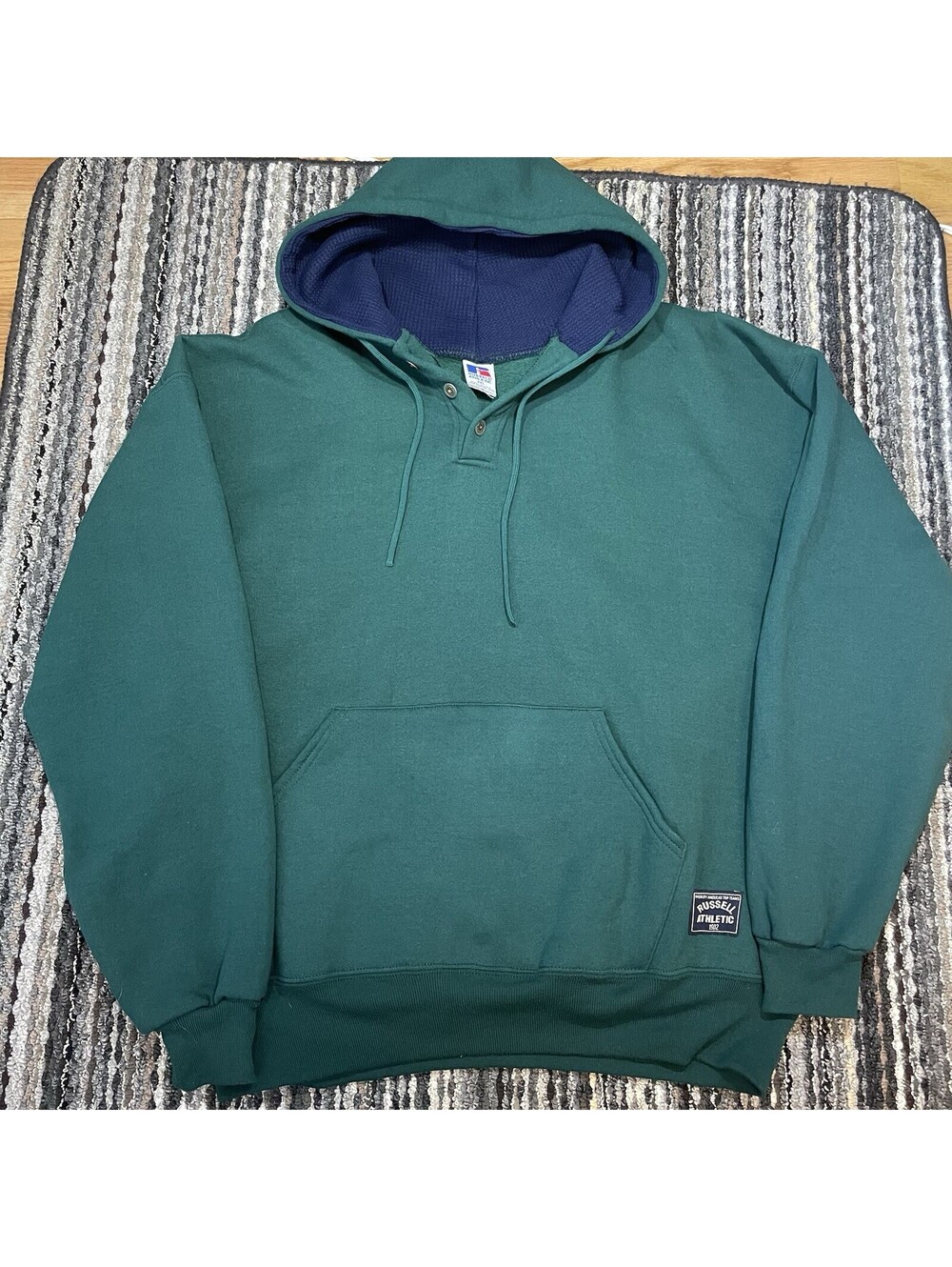 Vintage Russell Athletic Henley Sweatshirt Hoodie Green U.S.A XXL Mens A32